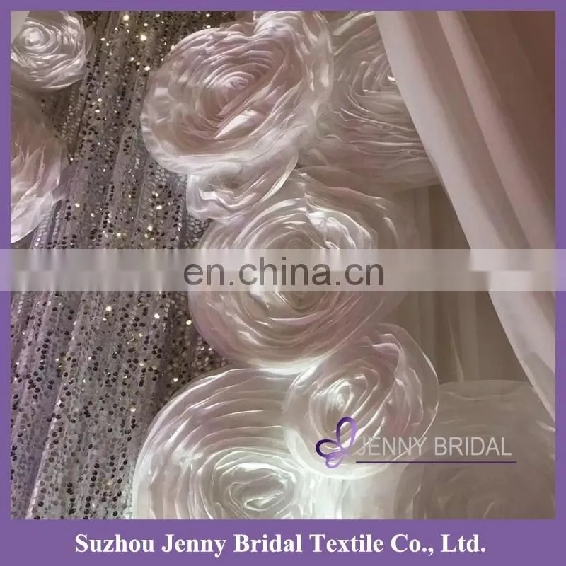 BCK114 cheap retractable indian style luxury hotel curtains with organza flowers