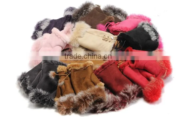 2015 Winter New Double face sheepskin fingerless glove