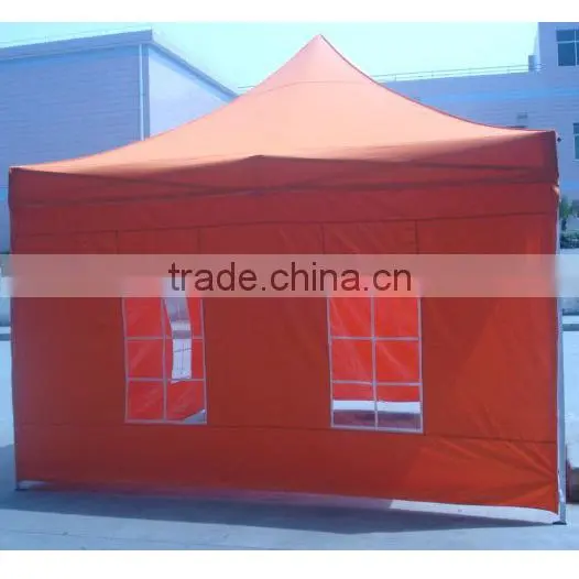 Aluminum Pop Up Tent 4x4m ( 13ft X 13 ft) with Orange Canopy & Valance(Unprinted), 4 full walls with windows & door