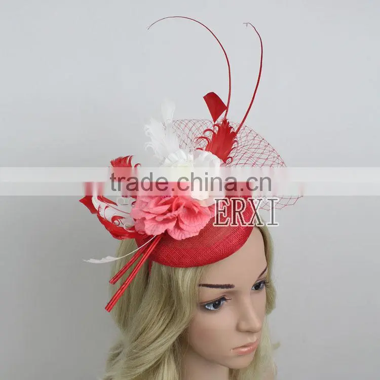Wholesale Wedding Headpiece Sinamay Hat Fascinator Base Hat With Feather and Veil