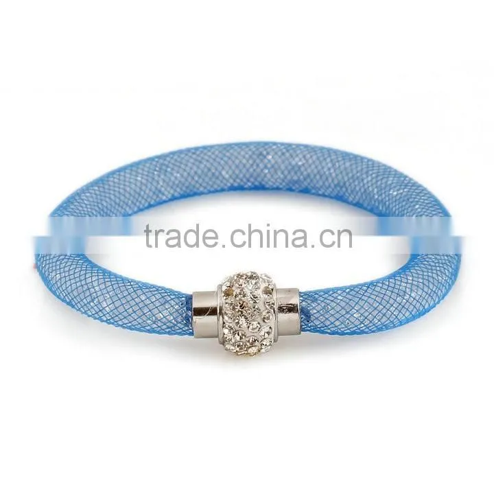 Hot sale Stardust Mesh Single Wrap Bracelets With Crystal stones Filled Magnetic Clasp Charm Wristband Bangles