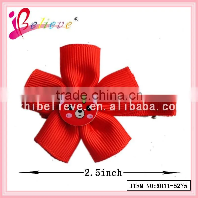 Chinese fashion jewelry ribbon flower hair clip,cute bear latest girls hair clips
