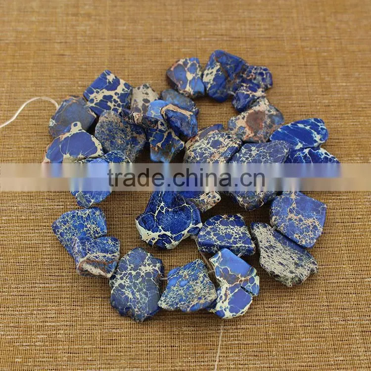 SM3112 Wholesale top drilled aqua blue imperial jasper teardrop slab slice beads