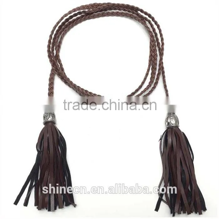 Women Hand-woven Chain Belt Korean Fashion Decorate Slim Leather Chain Belt