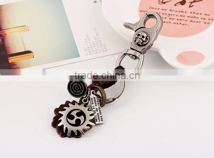 Custom Made Leather Keychain Genuine Leather Keychain with Metal Wing
