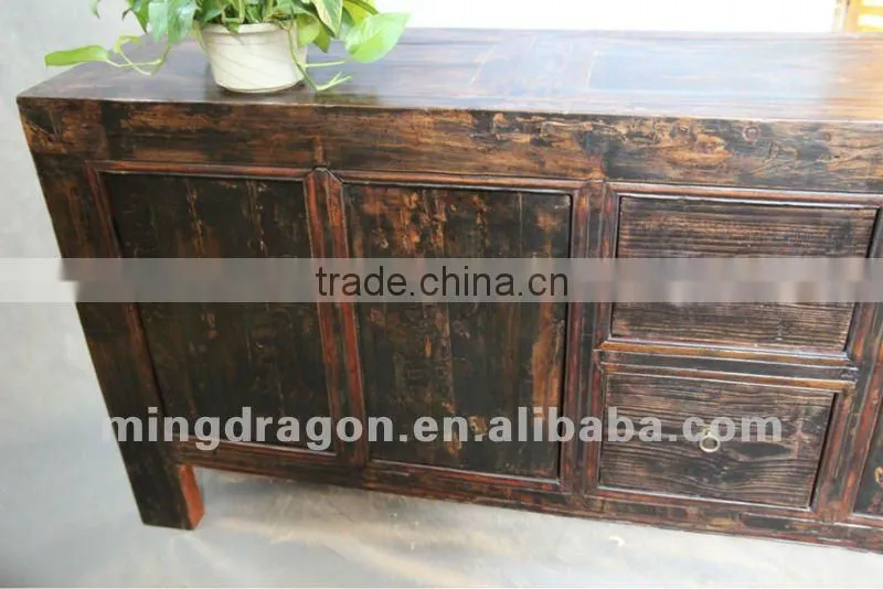 Chinese antique furniture pine wood dark wood color Shanxi four door two drawer TV cabinet
