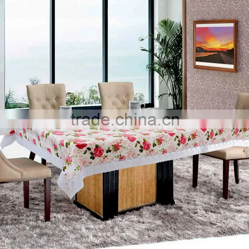 PVC/PEVA tablecloth with lace border & flannel backing, waterproof & oilproof