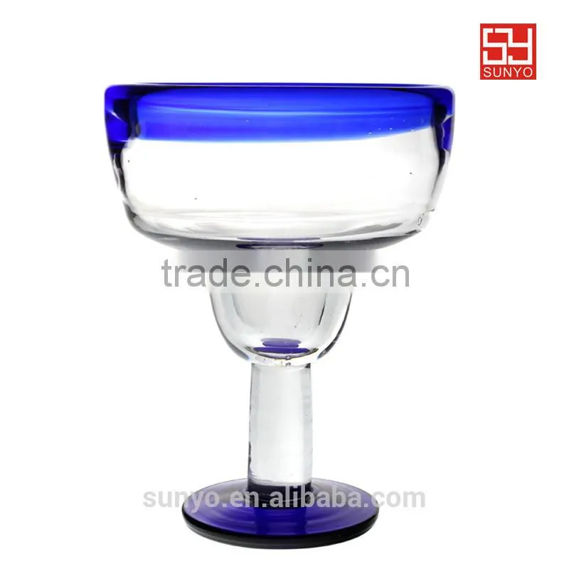 Sodalime ice cream cup with stem lead crystal manufacture blue rim high quality