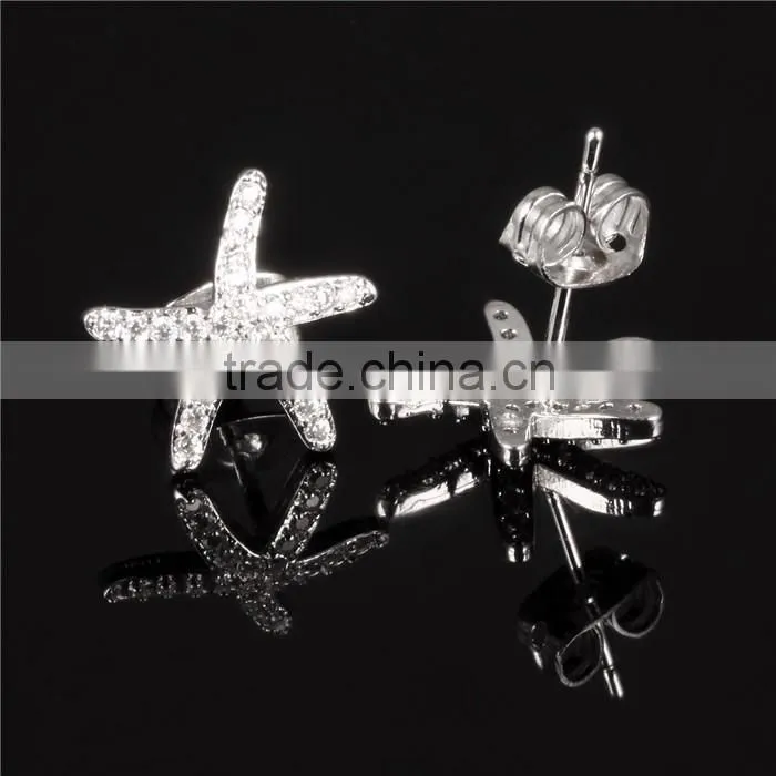 professional china supplier zircon rhodium plated starfish earring