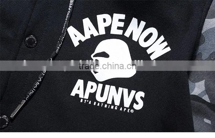 2015 hot whosale high quality cardigan embroidery with hood camouflage for insert hoodie