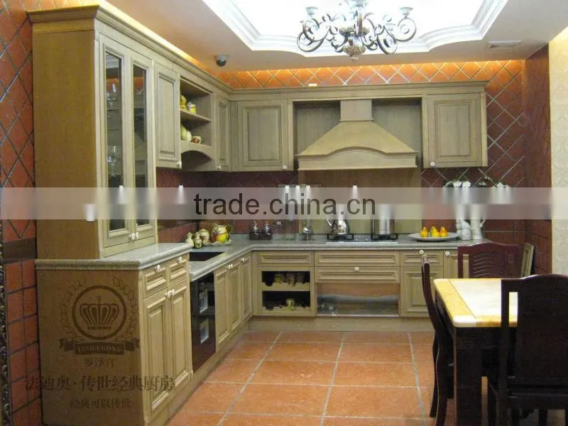 solid wood and stainless steel kitchen cabinet