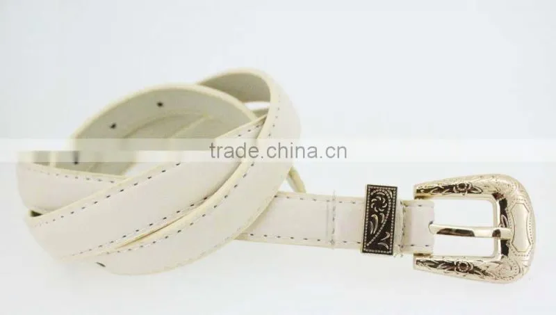 2015 fashion dress PU leather belt with shiny gold buckles in YiWu factory