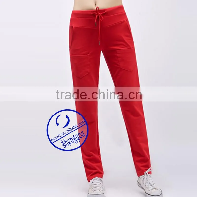 Custom polyester cotton womens jogger pants with pocket