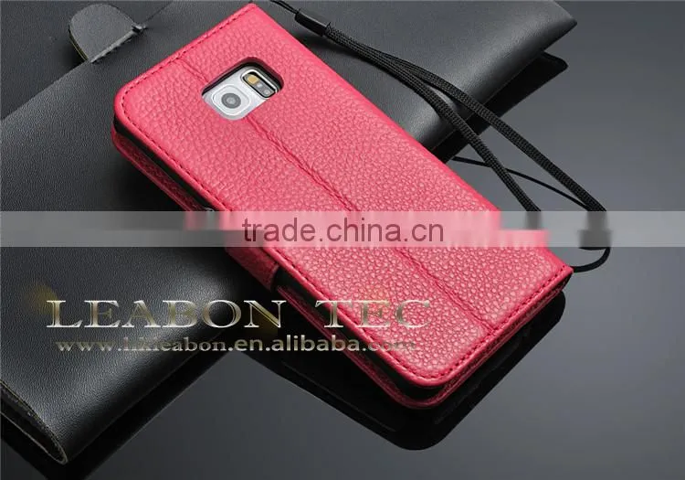 new phone accessories Magnetic Genuine Real Leather Wallet Stand Case For Samsung Galaxy S6 Edge