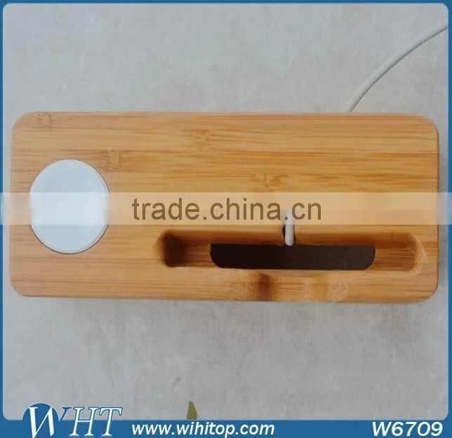 2015 New arrival wood display stand for iPhone 6, wood charger stand for apple watch mobile accessories
