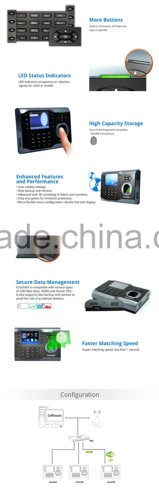 3.5 inch TFT screen 12V biometric fingerprint time attendance system employee fingerprint attendance machine price