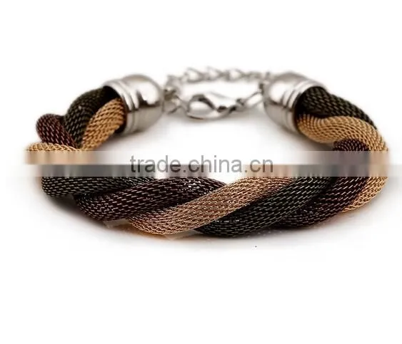 Gold Bangle Stainless Steel Twisted Cable Womens Bracelet Cuff Open End