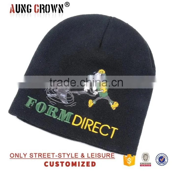 100% acrylic knit 3d embroidery beanie