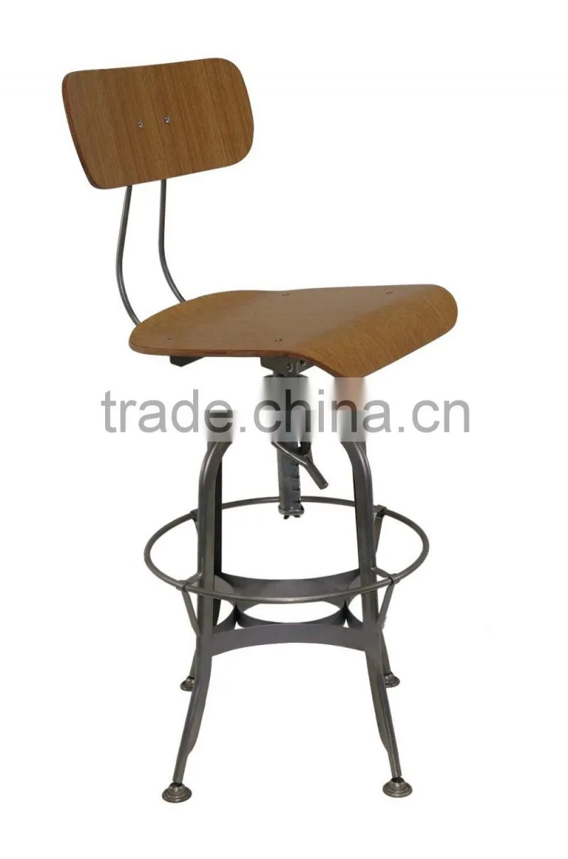 Vintage Toledo Plywood Backrest Bar Stool Chair / Retro Adjustable Metal Bar Stool/ Antique Industrial Barstool