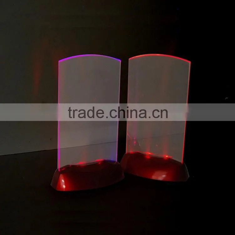 Plastic Acrylic Led Light Flashing Table Tent Card Holder ,Flashing shining Display Holder For Wine Bar Party