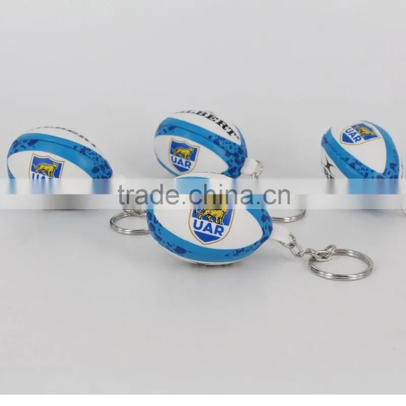 Promotion cheap cute rugby ball keychain,2016 promotional pu mini rugby ball stress ball keychain