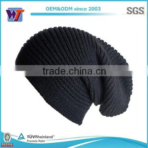 Black Cheap Wholesale Custom Pom Unisex Slouch Beanie Hat