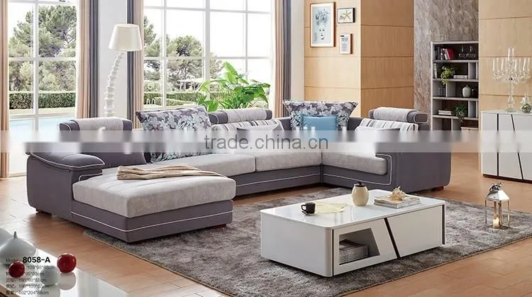 Simple design living room furniture fabric l-shaped sofa with tufted seat cushion
