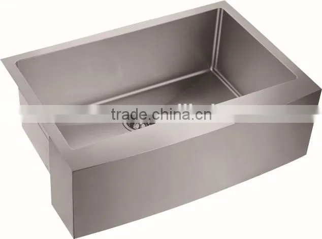 Apron Single Bowl Stainless Steel Hand Made Kitchen Sink With Drain Basket GR-3021SR