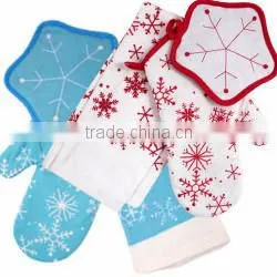 printed cotton kitchen towel set wholesale oven mitten & pot holder christmas design or everyday design