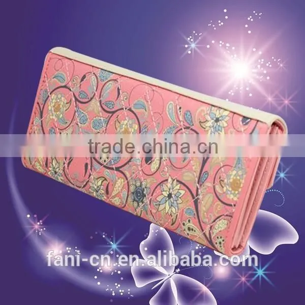 High quality leather clutch purse with embroidery flower design for woman