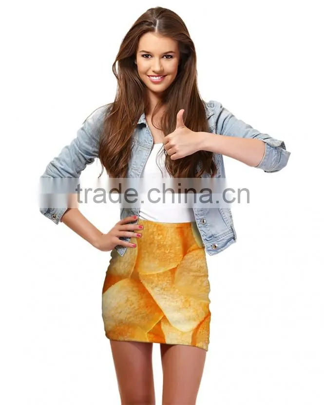 Cheap Price Skirt For Women Polyester and Spandex Potato Chips Print Skirt N20-14