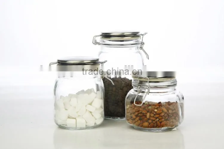 5sizes glass storage jar with glass lid metal clip