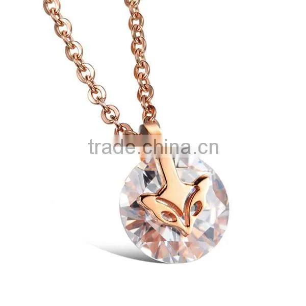 New Girls Rose Gold Plated Fox Pendant Stainless Steel Necklace