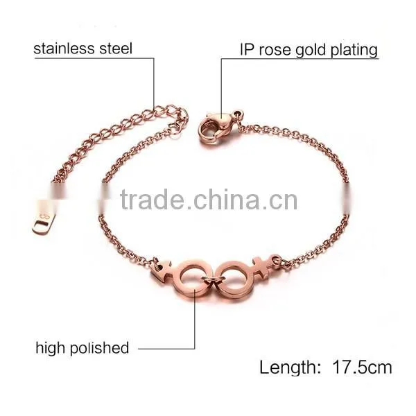 Fashion Rose Gold Plated Couple Stainless Steel Bracelet