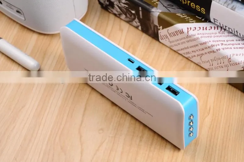 Three USB Socket port 2015 New Arrival CE Fashion Portable 15000mah Mobile Power Bank with led light
