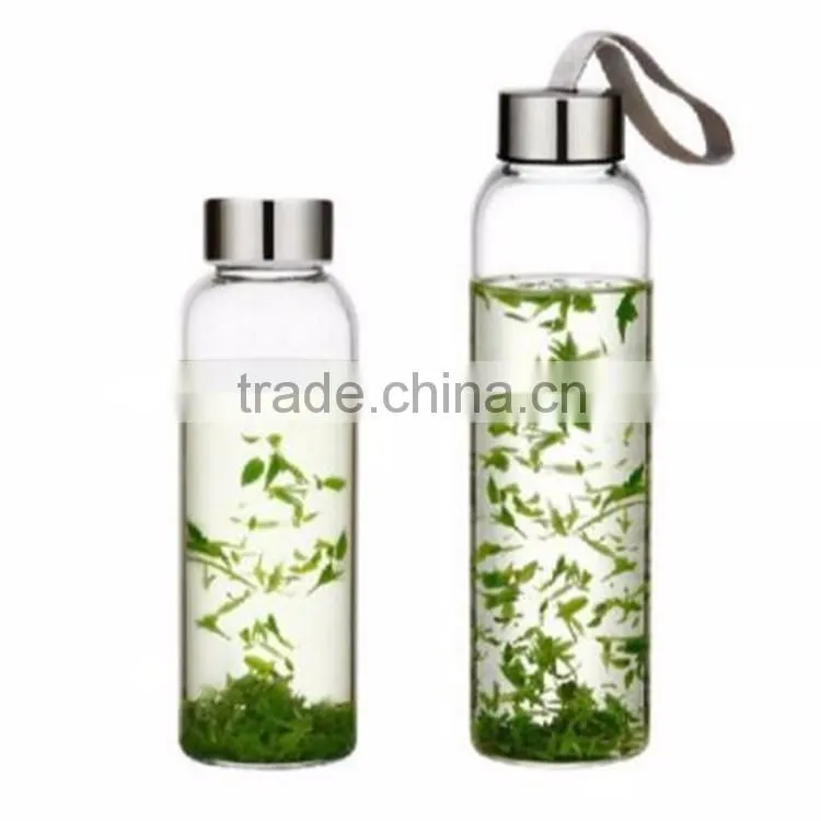 Promotional gift 350ml/500ml glass drinking bottle sports water bottle with string