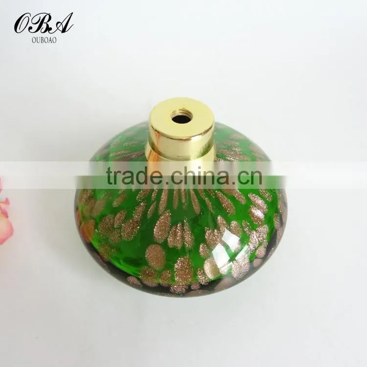 Mouth Blown Golden Spot Deco Glass Air Bag Perfume Bottles / 100ml Green perfume spray packaging gasbag spray pump