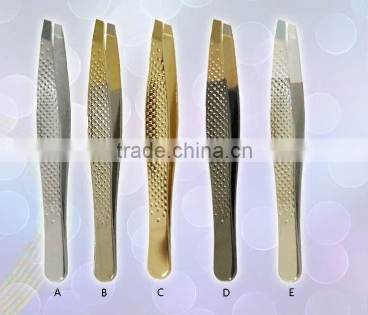Chrome plated steel slanted eyebrow tweezer set