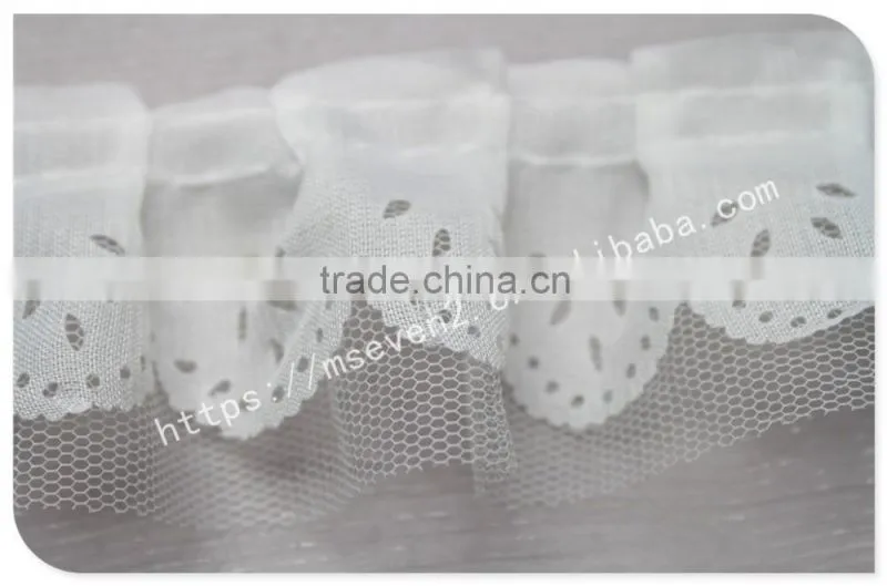 Simple design 5cm width polyetser folded mesh fabric bridal trim in white