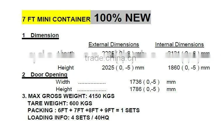 6/7/8/9 FT mini container