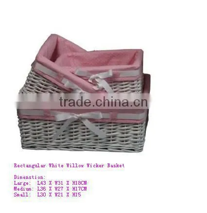 willow White rectangular wicker basket with Pink fabric Lining