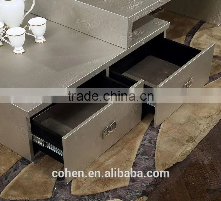 2016 modern design removable stylish new center table coffee table covered by PU for stainless steel furniture
