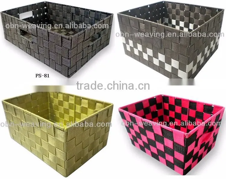 Wholesale handcrafted rectangular webbing woven nylon basket for storage