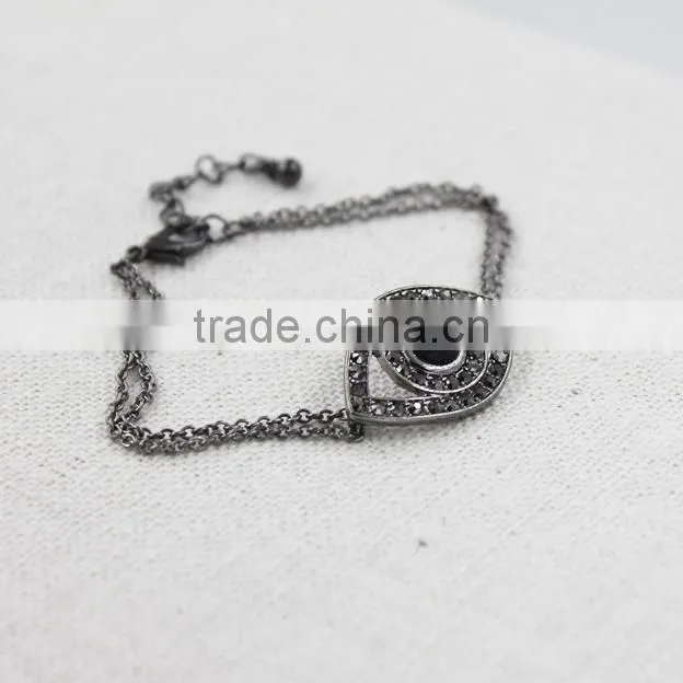 gun metal chain bracelet rhinestone evil eye gun metal plated charm bracelet