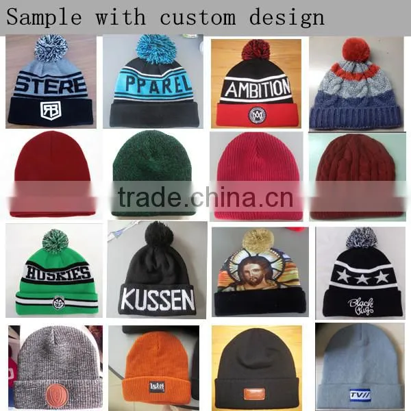 Cheap Fold Up Custom Pom Pom Winter Men's Beanie Hat / Beanie Hat With Embroidery And Jacquard Logo