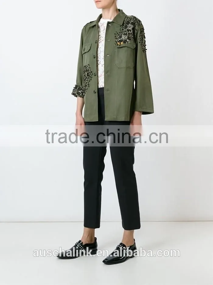 100% cotton women military olive green jacket customized