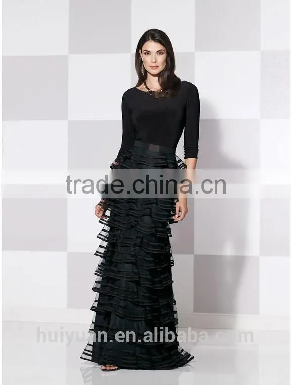 2014 fashion woman long sleeve organza patterns evening dress