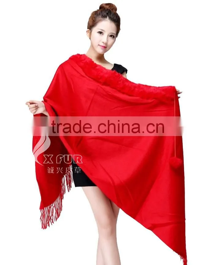 CX-B-P-34C Fur Trimmed Cape Fashion Cashmere Scarf