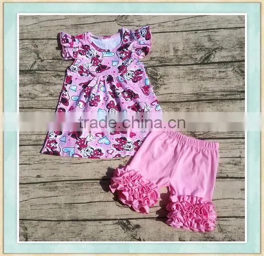 Boutique girl outfit clothing danceing little girl cartoon picture and red ruffle short