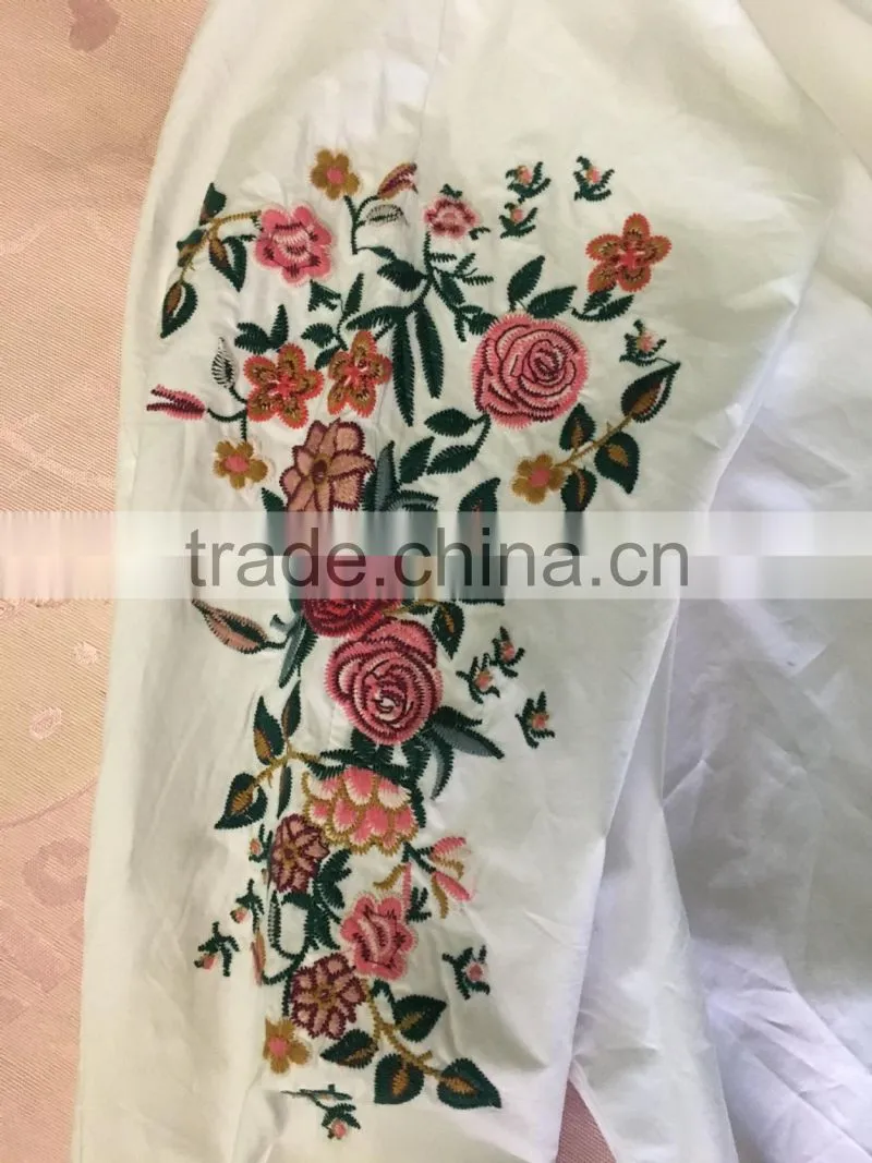 2017 spring and summer national style embroidered long sleeve blouse lapel embroidery white cotton shirt